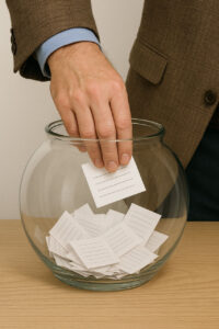 hand reaching into jar to pull a winner